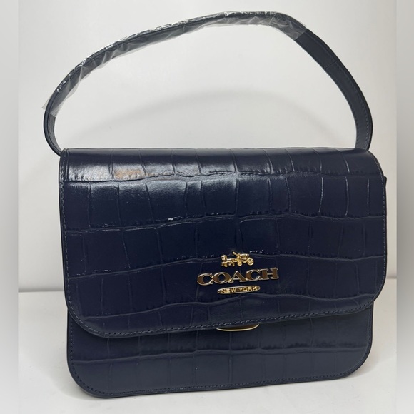 COACH Brynn Crossbody Crocodile Embossed Flap Leather Bag Blue - Picture 5 of 15